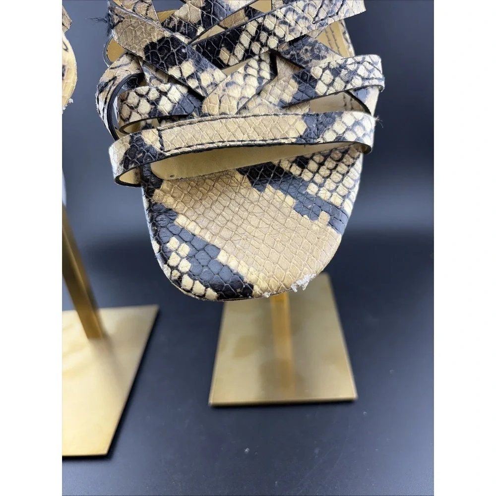 Tory‎ Burch Basket-weave Block Heel Snakeskin Python Print Leather Sandals 7M